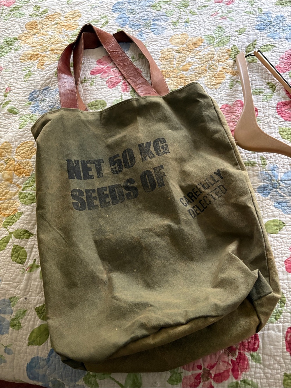 Olive Green Canvas Tote with Brown Leather Handles
